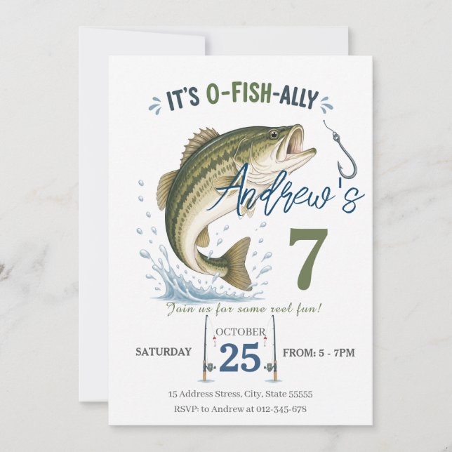 Invitación Cumpleaños de Pesca Personalizado O-PESC-AL para C (Anverso)