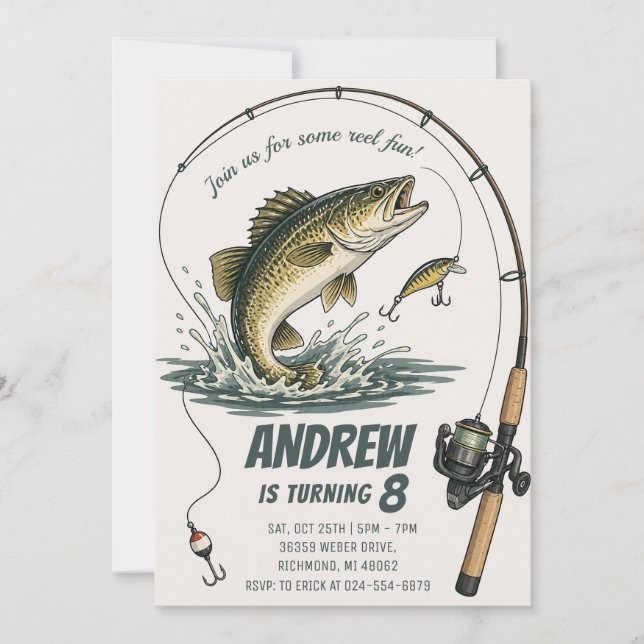 Invitación Cumpleaños de pesca personalizado para niños  (Anverso)