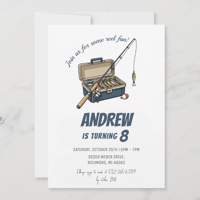 Invitación Cumpleaños de pesca personalizado para niños (Anverso)