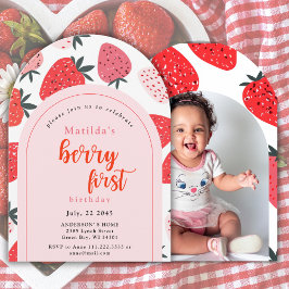 Invitación Cumpleaños de Photo Berry Primero Fresa Arco