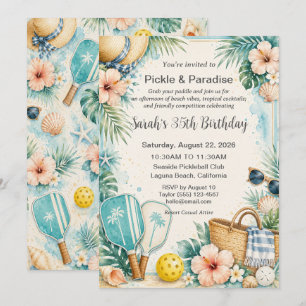 Invitación Cumpleaños de Pickleball Costero Tropical