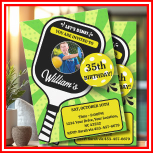 Invitación Cumpleaños de Pickleball FOTO Deportiva Verde RETR