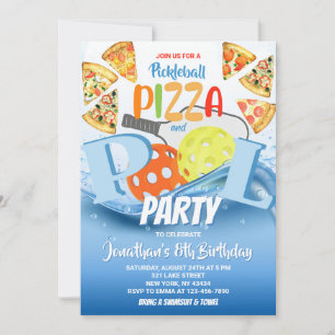 Invitación Cumpleaños de Pickleball Pizza y Fiesta en la Pisc