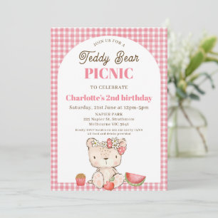 Invitación Cumpleaños de picnic de osito de felpa con arco de