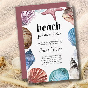 Invitación Cumpleaños de picnic en la playa con acuarela de c