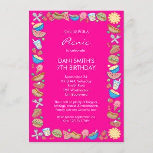 Invitación Cumpleaños de Picnic Rosado