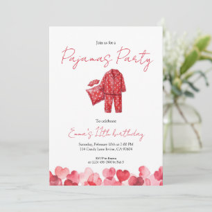 Invitación Cumpleaños de pijamada con corazón rojo