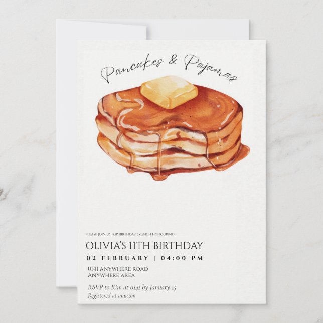 Invitación cumpleaños de pijamas de crepes elegantes (Anverso)