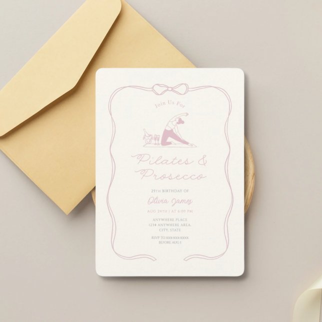 Invitación cumpleaños de pilates y prosecco para cualquier ed (Subido por el creador)