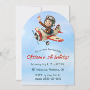 Invitación Cumpleaños de piloto y avión editable