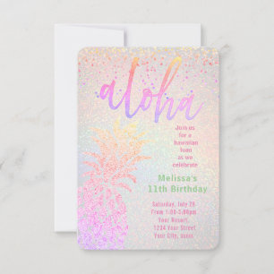 Invitación cumpleaños de piña con purpurina colorida falsa lu