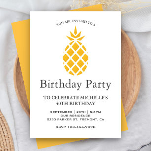 Invitación Cumpleaños de Piña Tropical Amarilla Fresca
