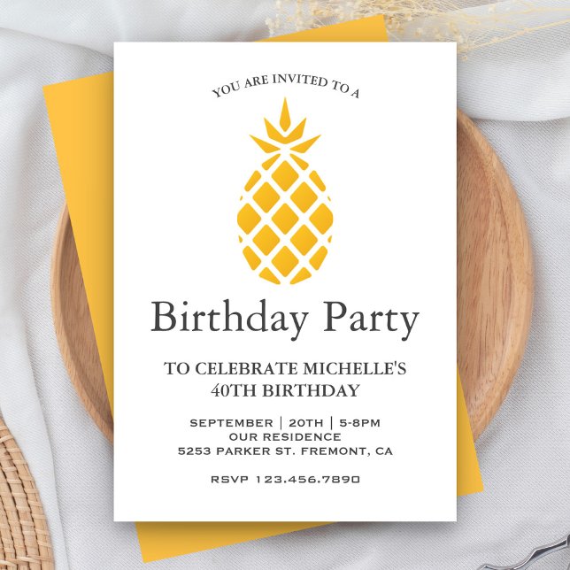 Invitación Cumpleaños de Piña Tropical Amarilla Fresca (Subido por el creador)