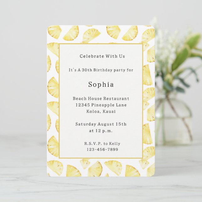 Invitación Cumpleaños de Piñas Amarillas Tropicales (Anverso de pie)