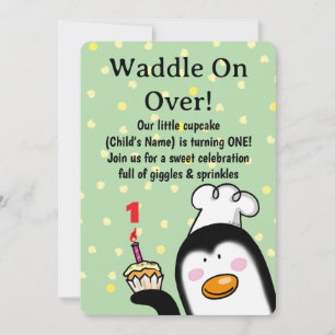 Invitación Cumpleaños de Pingüino Cute (1er cumpleaños)