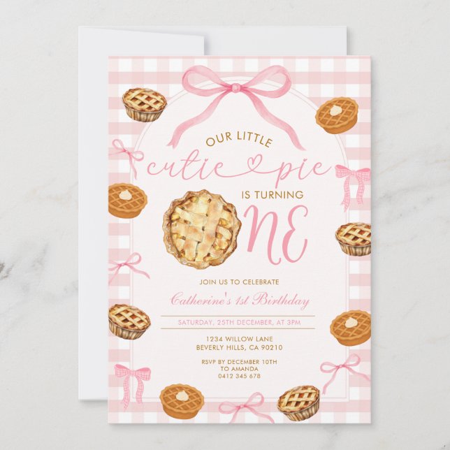 Invitación Cumpleaños de Pink Bow Cutie Pie (Anverso)