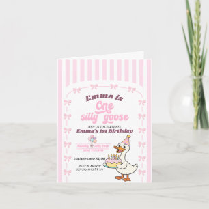 Invitación Cumpleaños de Pink Bow One Silly Goose Girl 1st
