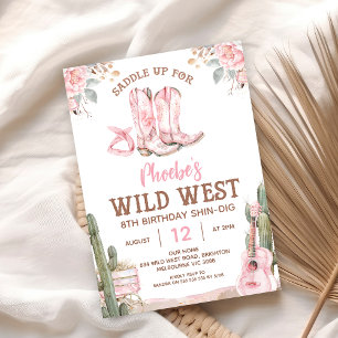 Invitación Cumpleaños de Pink Brown Shin-Dig Wild West Birthd
