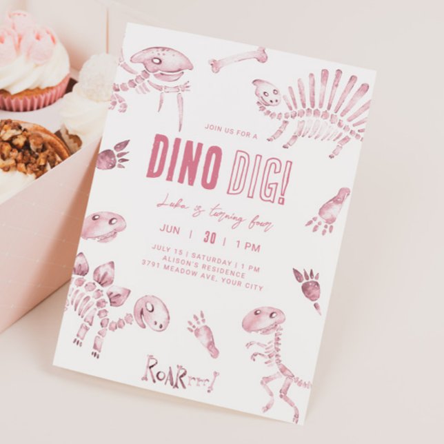 Invitación Cumpleaños de Pink Dino Dig (Subido por el creador)