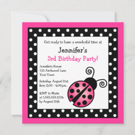Invitación Cumpleaños de Pink Ladybug - Puntos de Polka Blanc