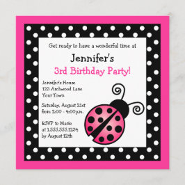 Invitación Cumpleaños de Pink Ladybug - Puntos de Polka Blanc