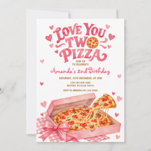 Invitación Cumpleaños de Pink Love You Two Pizza Rosa 2do