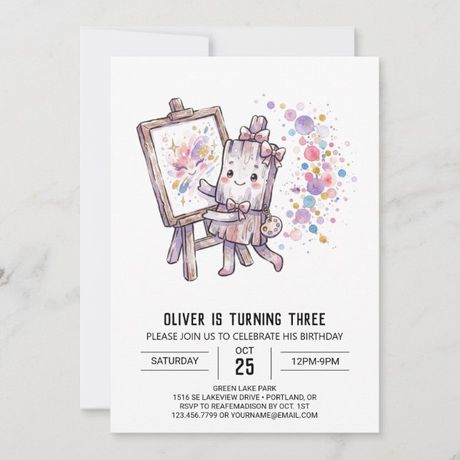 Invitación Cumpleaños de pintor de pintura salpicada (Anverso)