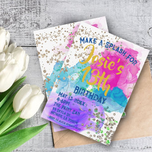 Invitación Cumpleaños de Pintura con Efecto de Tie Dye en Acu