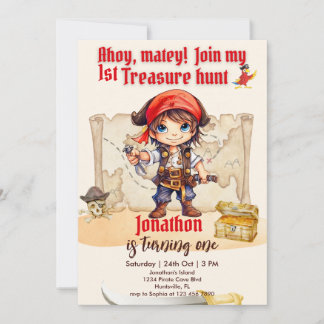 Invitación Cumpleaños de pirata para niños de 1 año