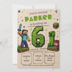 Invitación Cumpleaños de Pixel Block