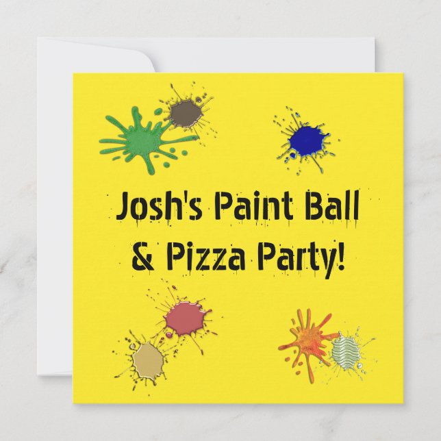 Invitación Cumpleaños de Pizza de Paint Ball de Niños (Anverso)