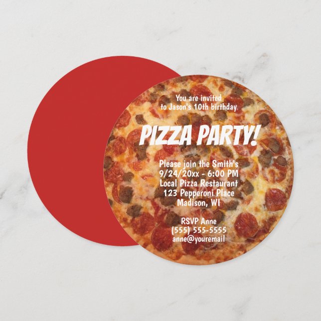 Invitación Cumpleaños de Pizza de Salchicha Pepperoni Foto Fi (Anverso / Reverso)