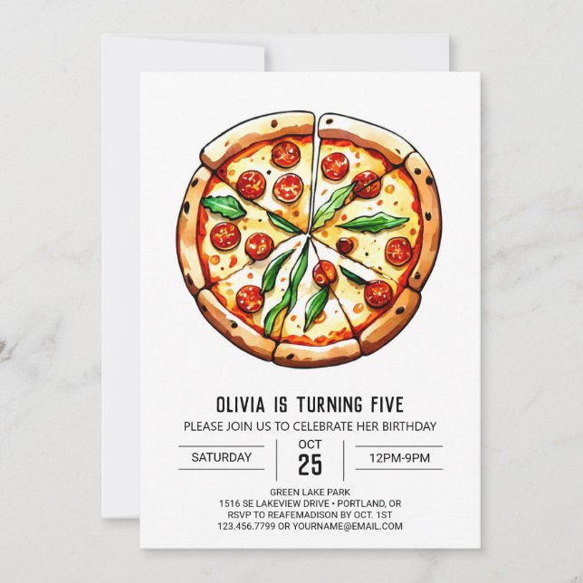 Invitación Cumpleaños de Pizza Simple Imprimible (Anverso)