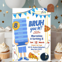 Cumpleaños de Pizza y Bolos con Camiseta Azul