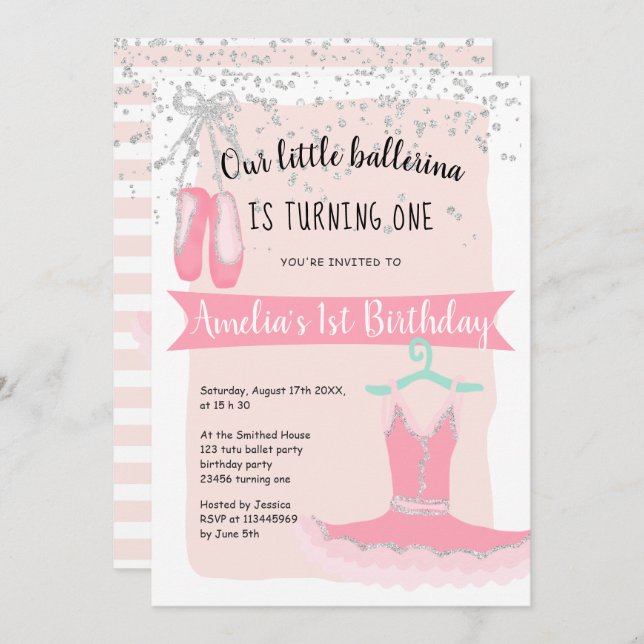 Invitación Cumpleaños de plata de la bailarina chic1st del (Anverso / Reverso)
