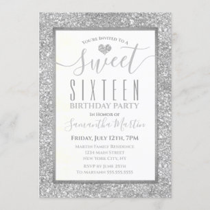 Invitación Cumpleaños de plata del corazón del purpurina del