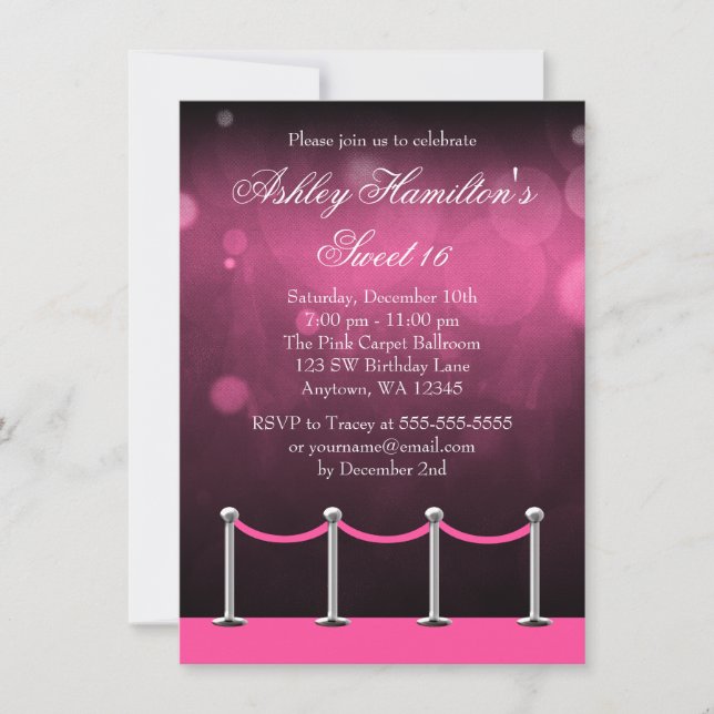 Invitación Cumpleaños de plata rosado del dulce 16 de (Anverso)