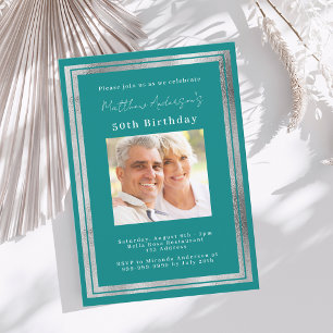 Invitación cumpleaños de plata verde azulada