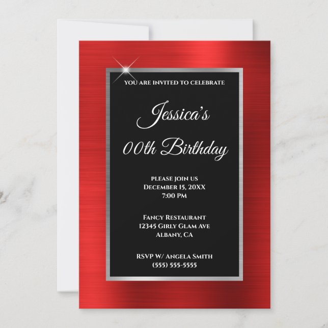 Invitación Cumpleaños de plata y negro con papel de aluminio  (Anverso)