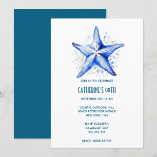 Invitación cumpleaños de playa blanca y azul de Starfish