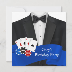 Invitación Cumpleaños de Poker con Esmoquin Negro para Hombre