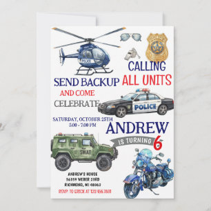 Invitación Cumpleaños de policía moderno personal para niño