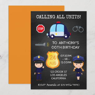 Invitación Cumpleaños de Policías y Ladrones Pizarra
