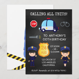 Invitación Cumpleaños de Policías y Ladrones Pizarra para agr