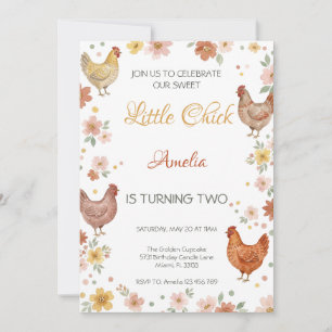 Invitación Cumpleaños de pollito dulce floral de granja