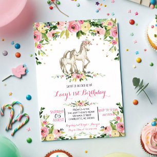 Invitación Cumpleaños de Poni Acuarela Rosa