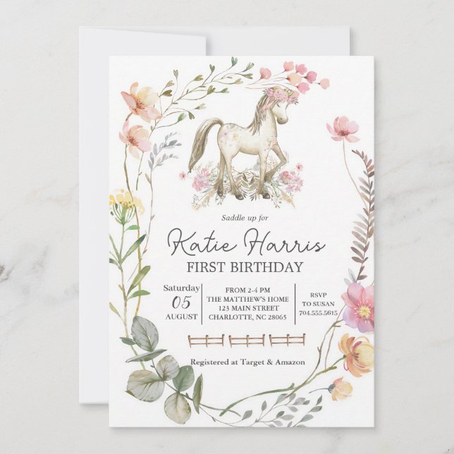Invitación Cumpleaños de Poni de Flor Silvestre (Anverso)
