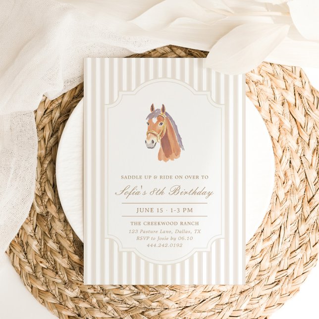 Invitación Cumpleaños de poni marrón neutral Silla de caballo (Subido por el creador)