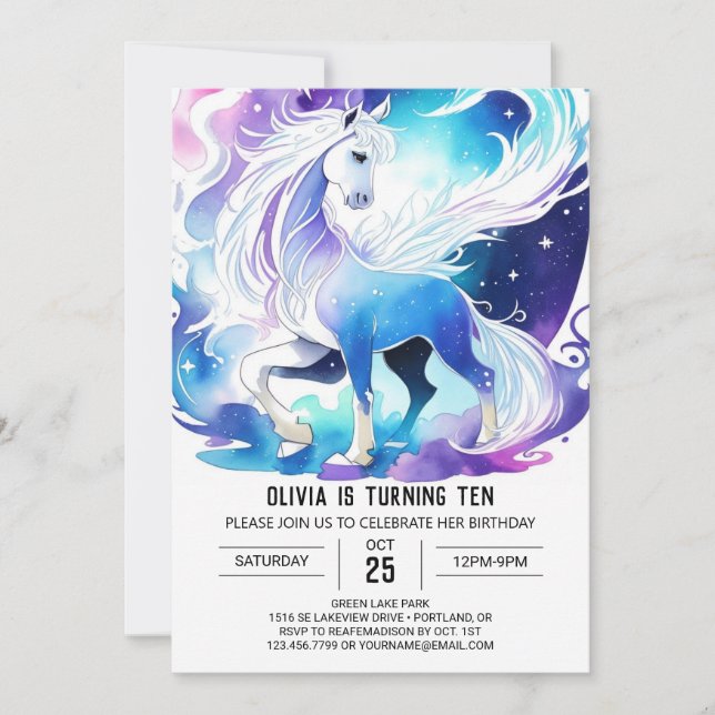Invitación Cumpleaños de Pony Editable Moderno (Anverso)
