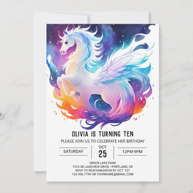 Invitación Cumpleaños de Pony Pony en acuarela en línea (Anverso)